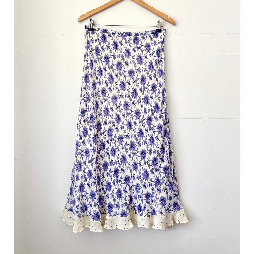 Vintage April Cornell Floral Polka Dot Midi Skirt w/ Elastic Waist- Size Medium